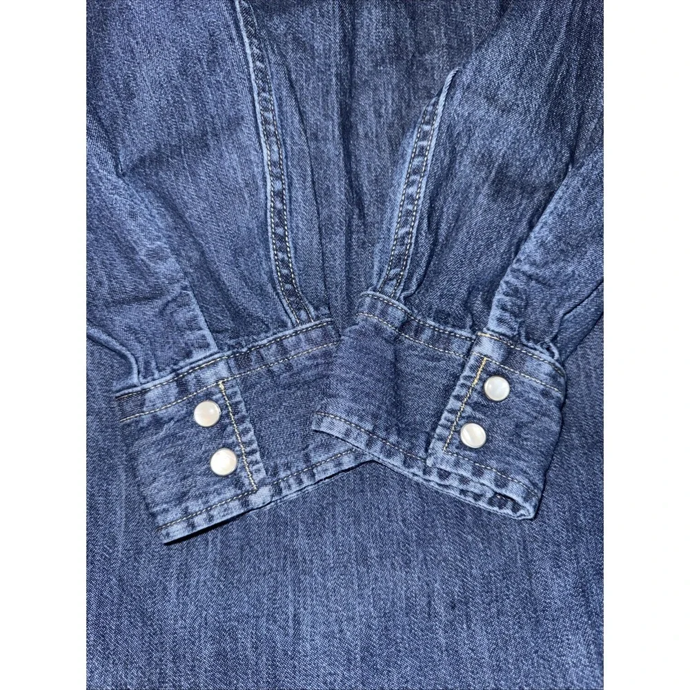 Internal Sample Levi's Pearl Snap Denim Long Sleeve Shirt Women's Sz M Slim Blue